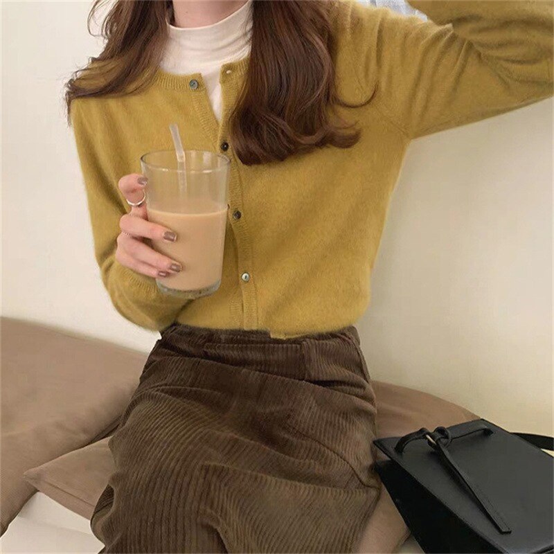 Round Neck Short Knit Cardigan Loose Sweater Cardigan Coat Woman