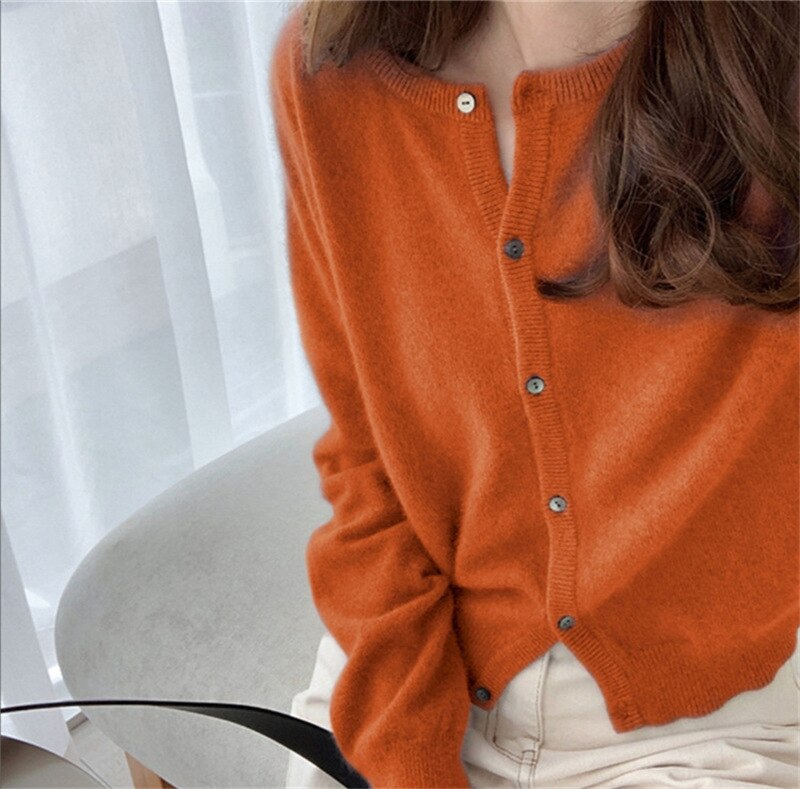 Round Neck Short Knit Cardigan Loose Sweater Cardigan Coat Woman