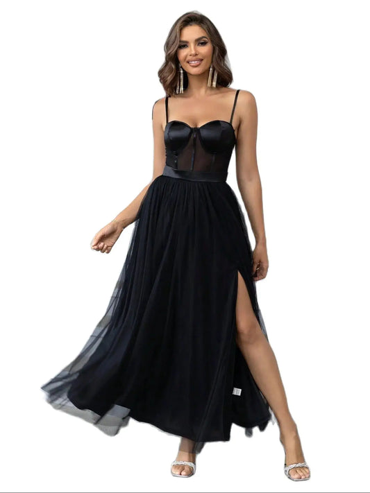 Sexy Perspective Waist Backless Sweetheart Spaghetti Straps Formal Evening Dress