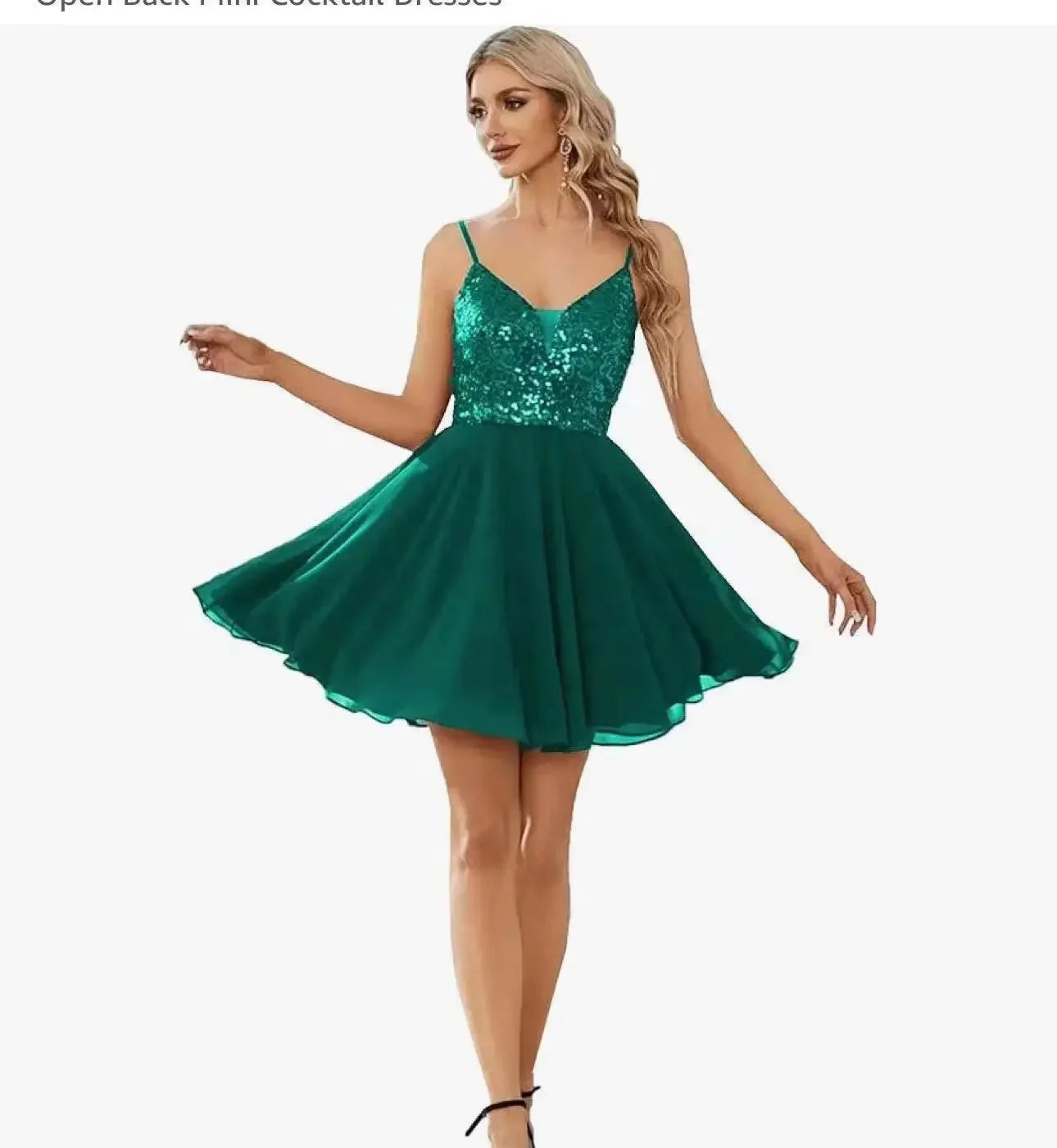 Spaghetti Straps V-neck Sequined Short Prom Homecoming Dress