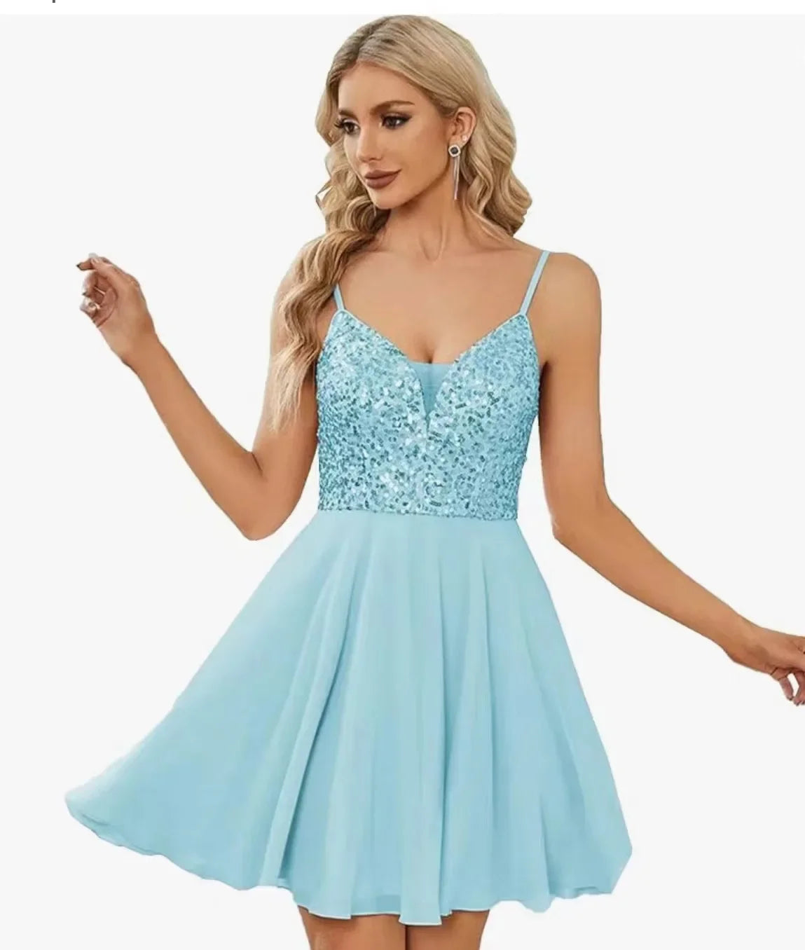 Spaghetti Straps V-neck Sequined Short Prom Homecoming Dress