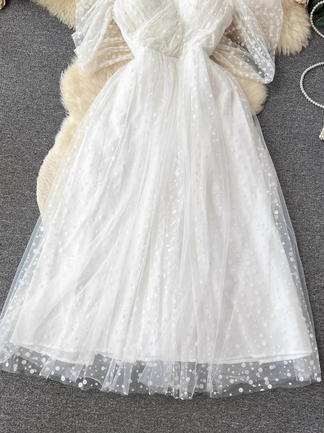 White Mesh Layers Sweetheart Off-shoulder Princess Dress