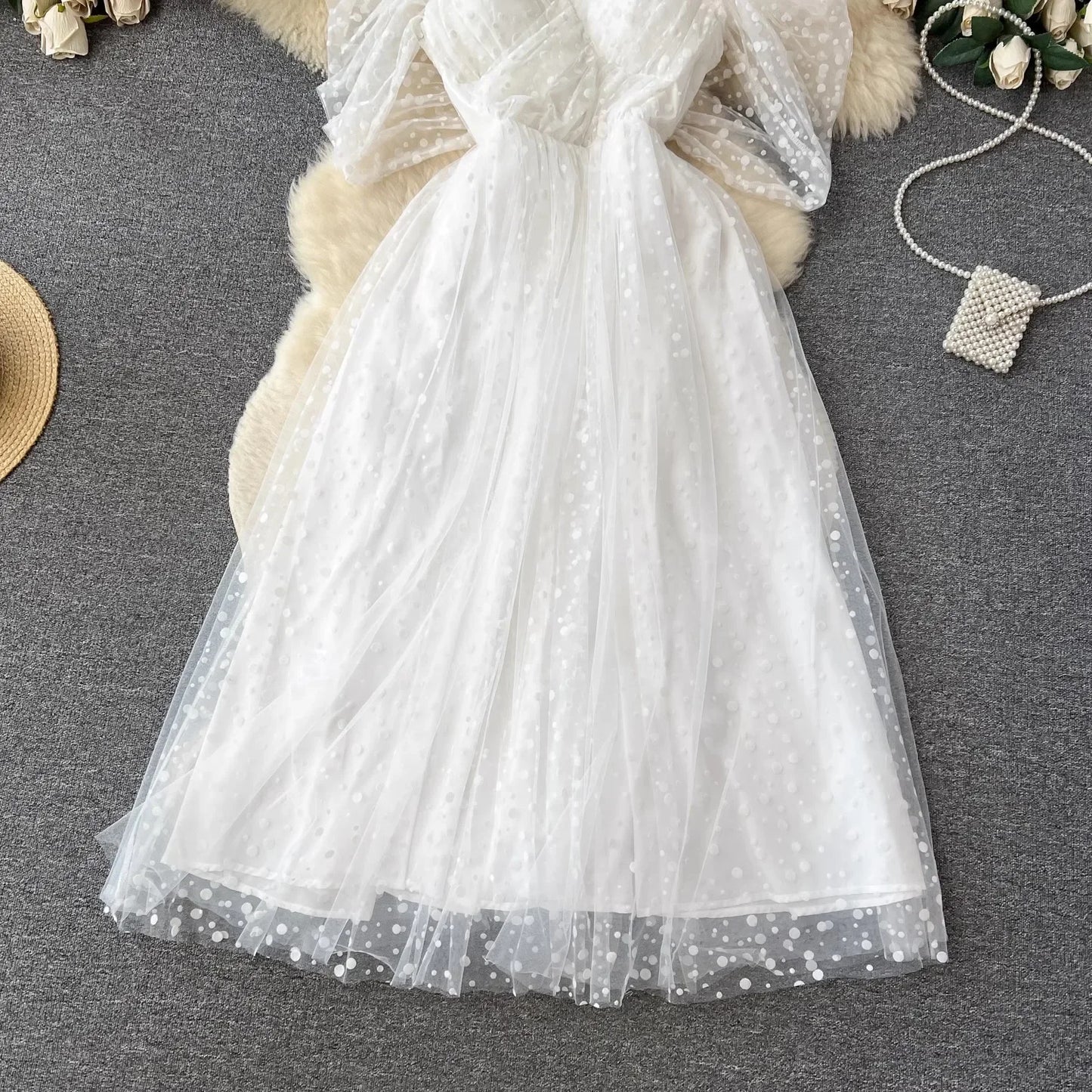 White Mesh Layers Sweetheart Off-shoulder Princess Dress