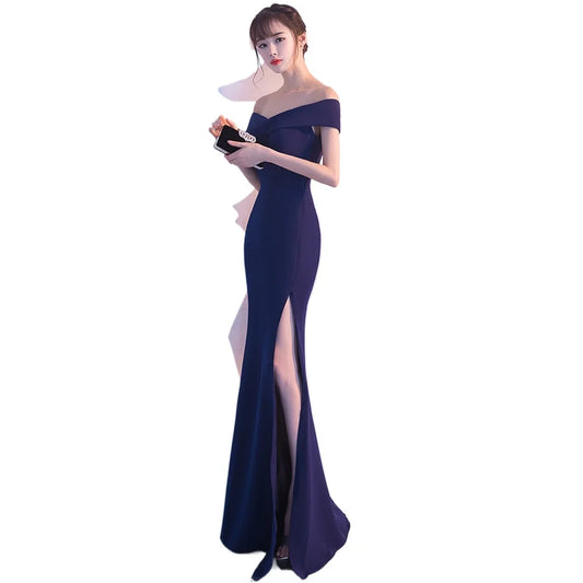 Off Shoulder High Split Mermaid Formal Evening Dress