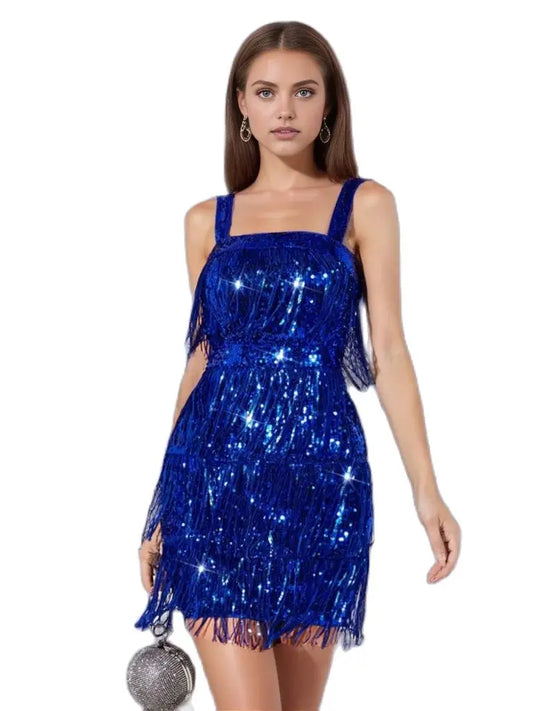 Solid Color Sequins Cocktail Party Short Dress