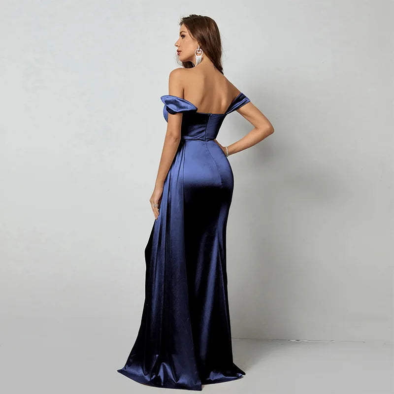 Solid Color Off-shoulder Ruched Sweetheart Mermaid Formal Evening Dress