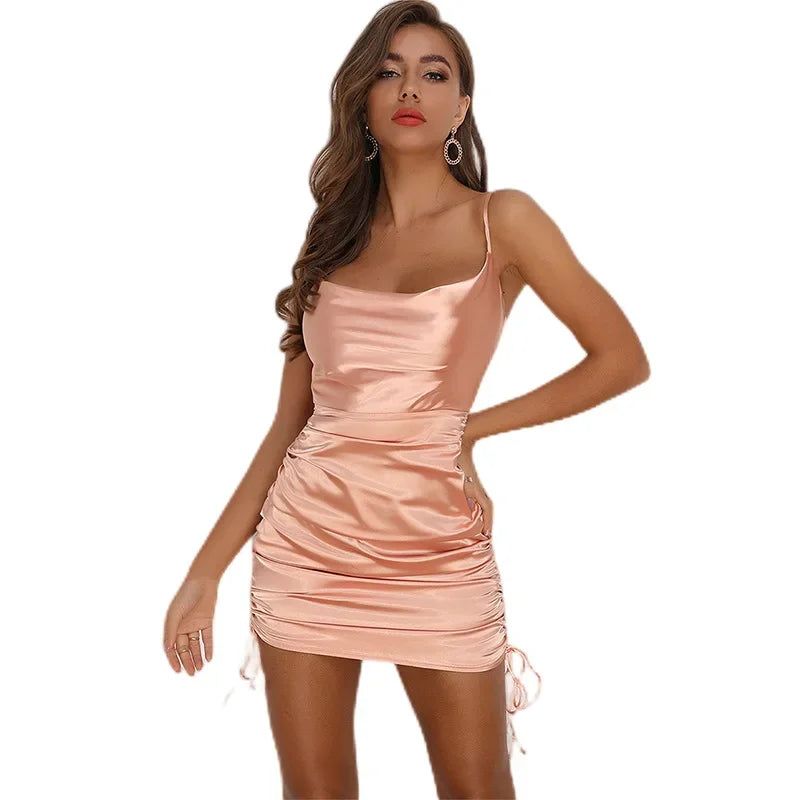 Sexy Solid Color Pleated Dress