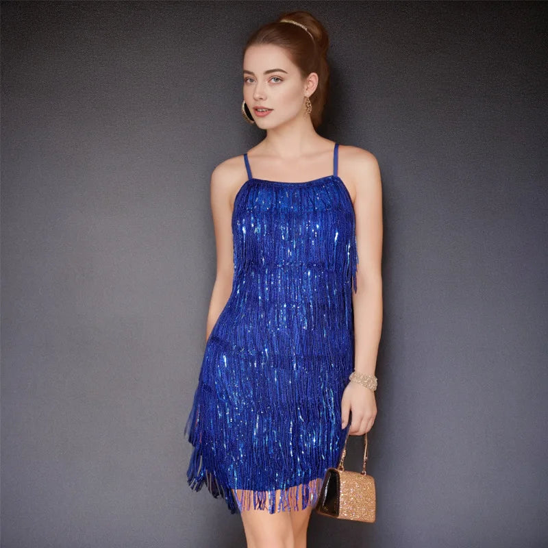 Spaghetti Straps Sequined Solid Color Short Formal Party Prom Homecoming Dress