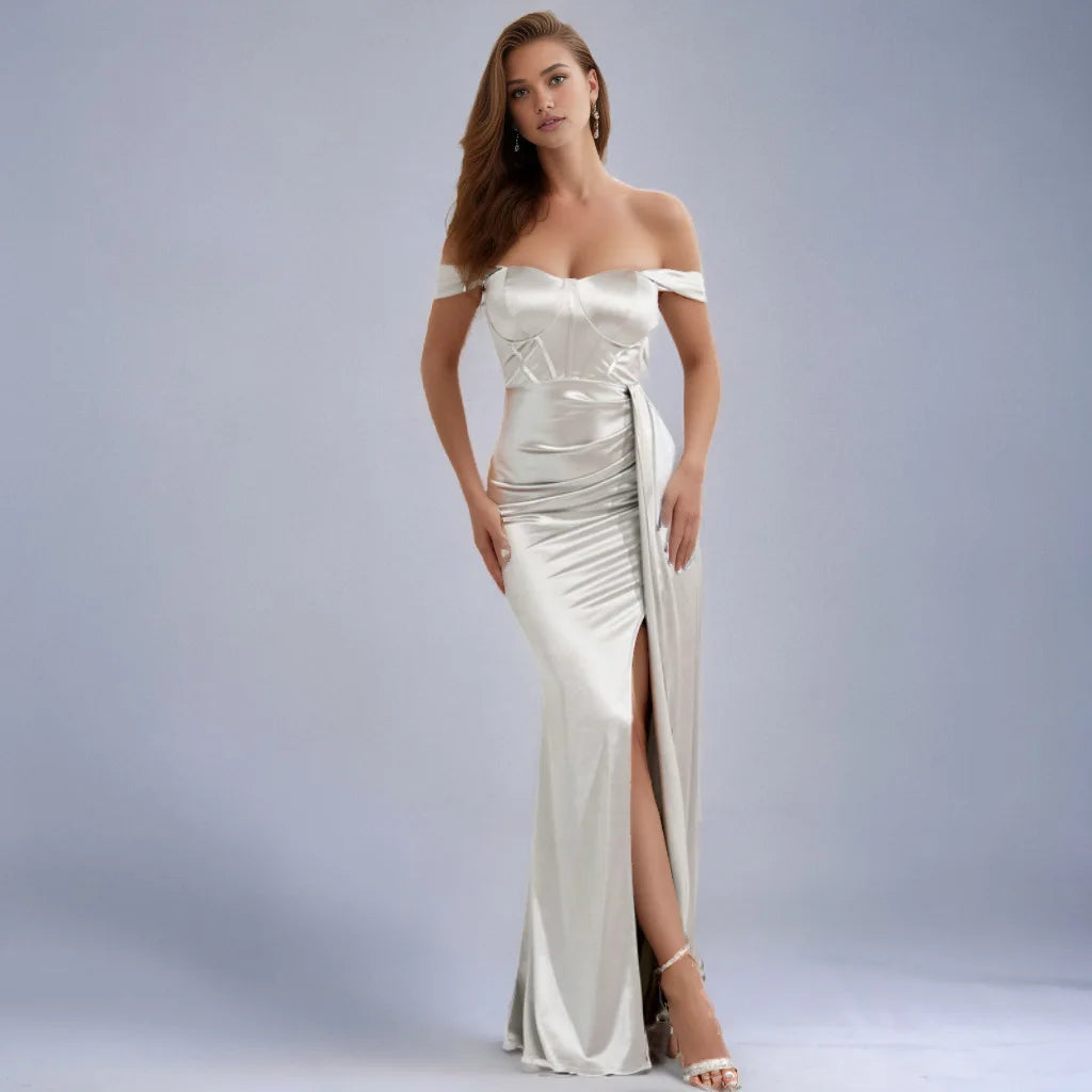 Solid Color Off-shoulder Ruched Sweetheart Mermaid Formal Evening Dress