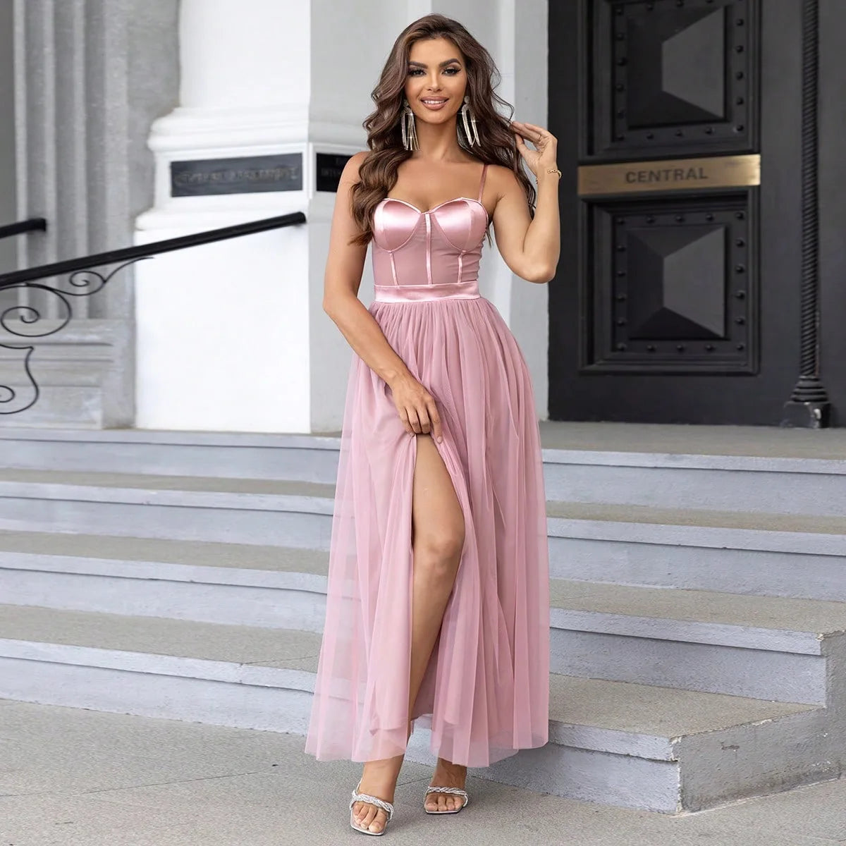 Sexy Perspective Waist Backless Sweetheart Spaghetti Straps Formal Evening Dress