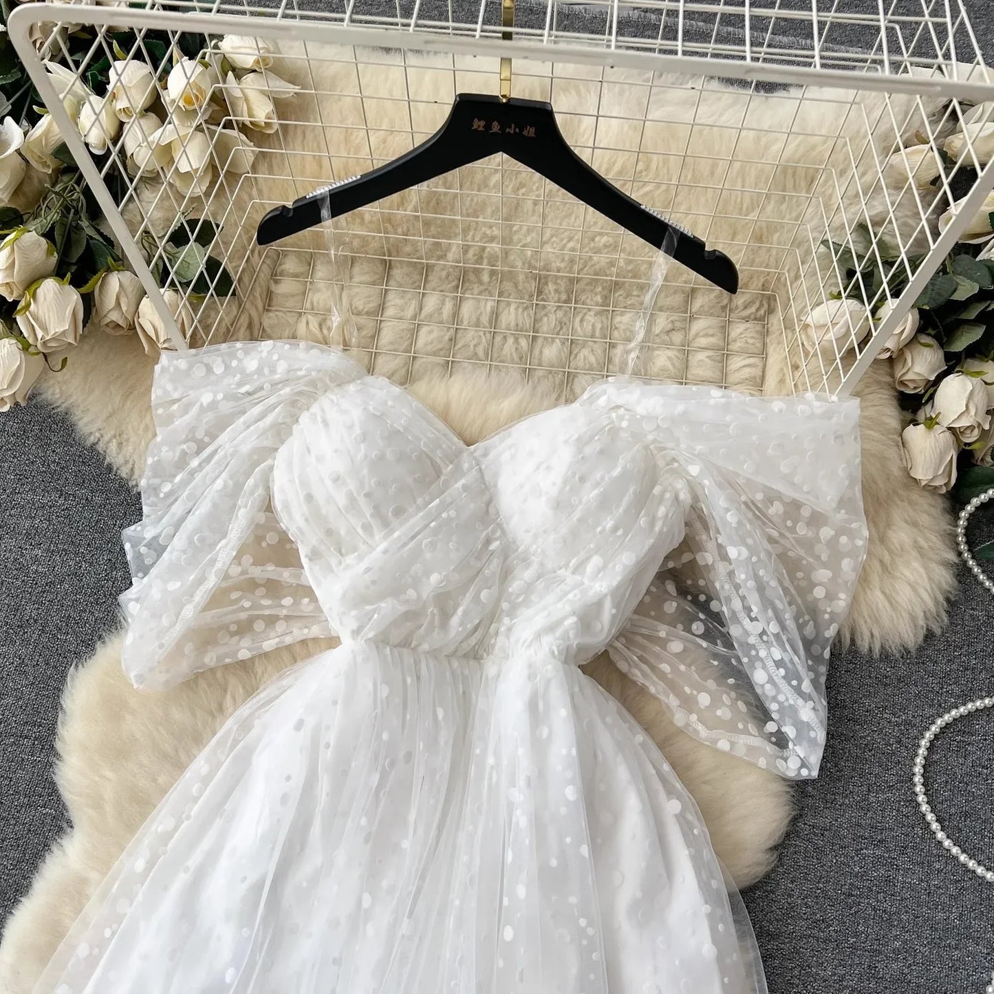 White Mesh Layers Sweetheart Off-shoulder Princess Dress