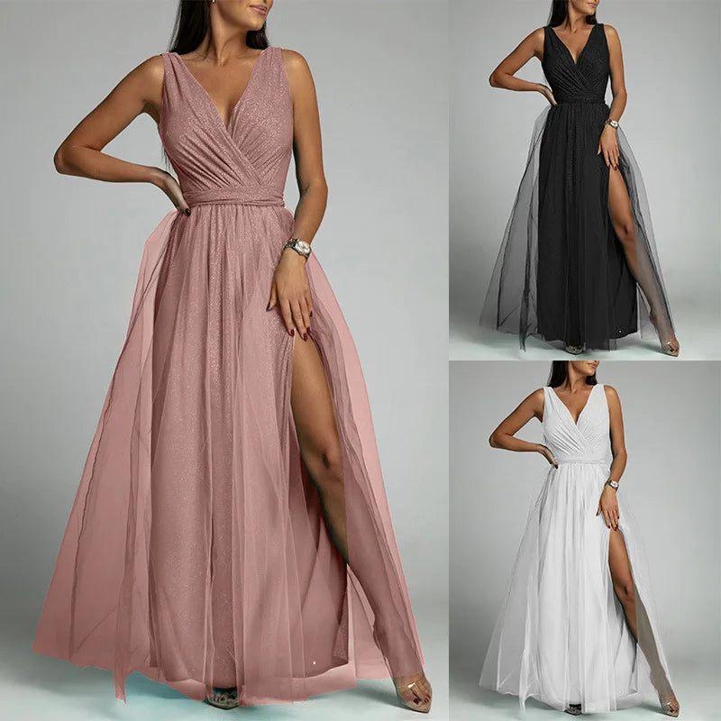 Sexy Backless Spaghetti Straps Deep V-neck High Split Evening Dress