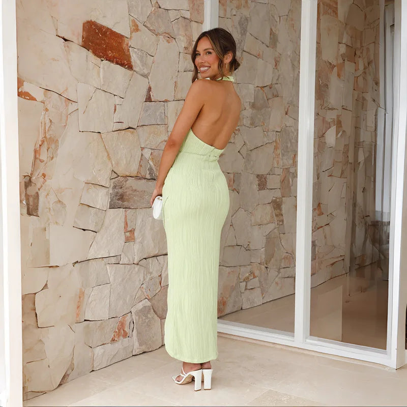 Sexy Halter Backless Slim High Low Ruched Party Dress