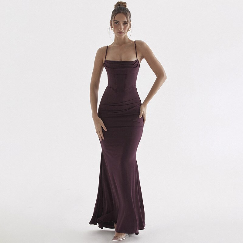 Sexy Mermaid Solid Color Ruched Party Long Dress