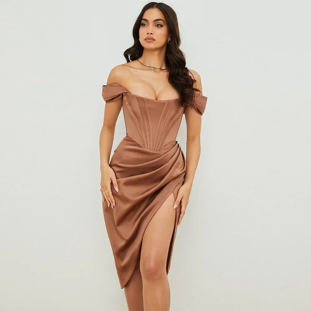 Sexy Off-shoulder Ruched High Low Formal Evening Dress