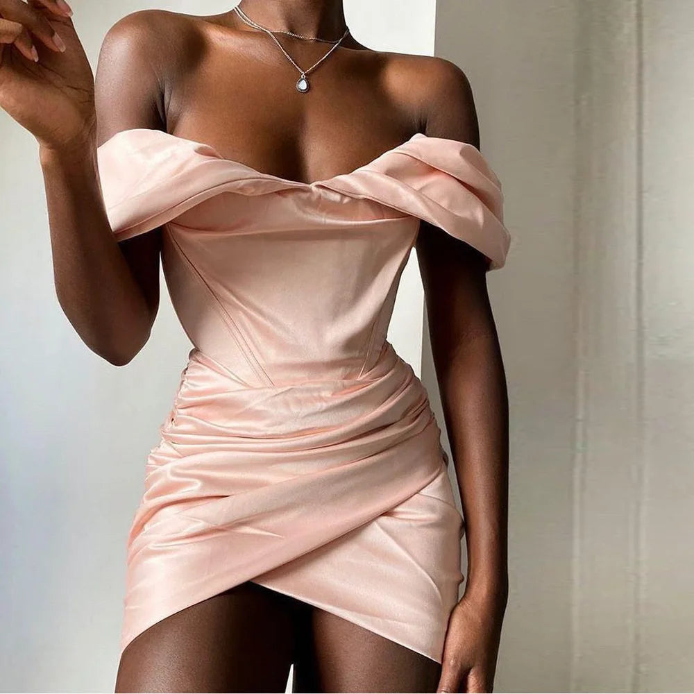 Sexy Off-shoulder Ruched Mini Party Dress