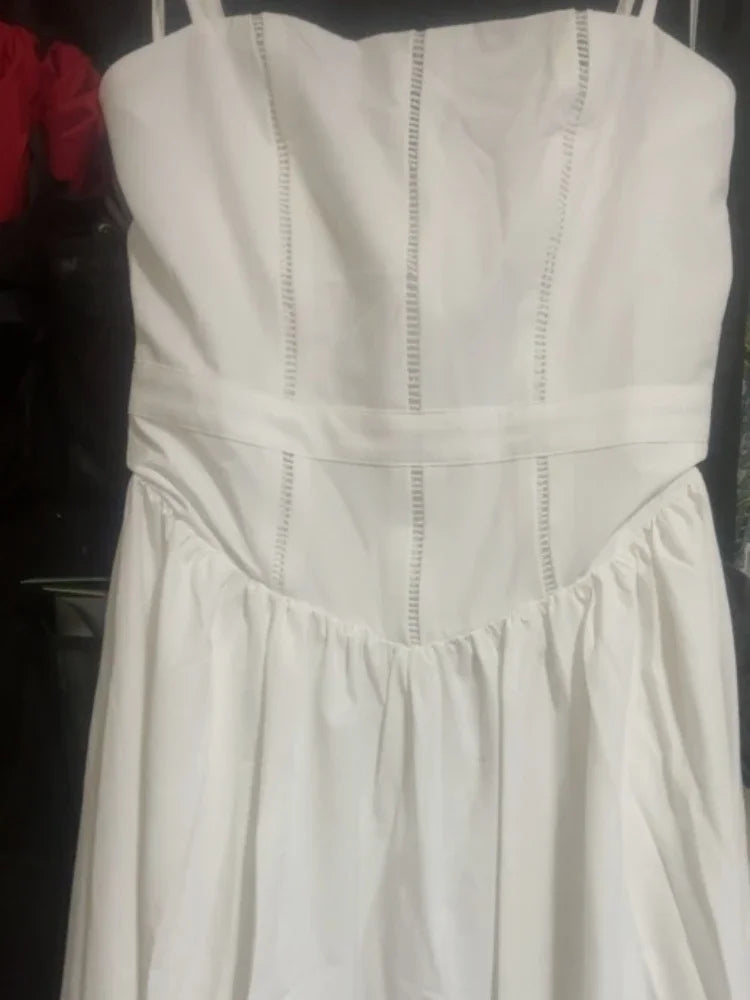 Sexy Spaghetti Straps Open Back Slim Medium and Long Fashionable White Dress