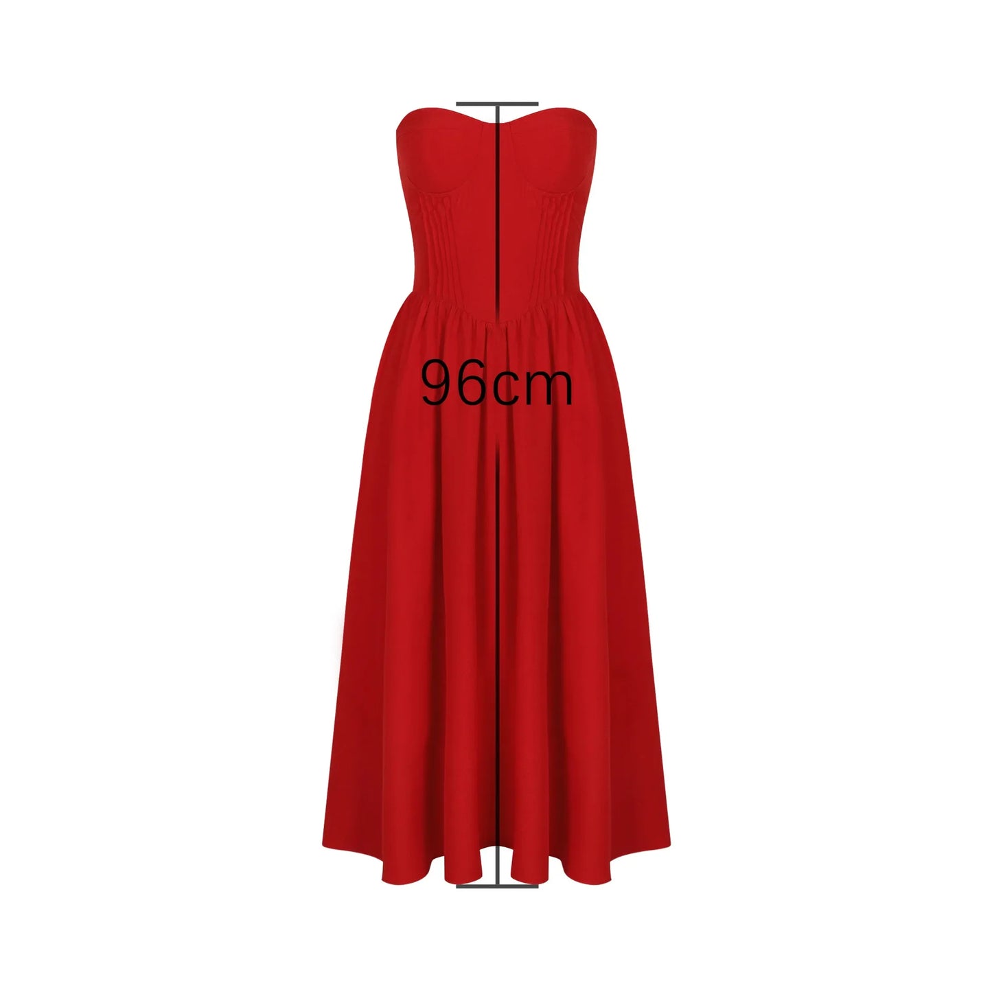 Sexy Strapless Tube Top Ruched Open Back Tea Length Prom Party Dress Red