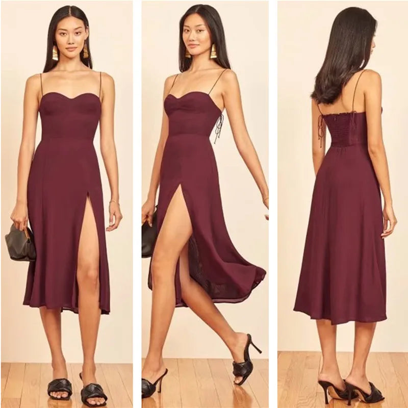 Sexy Sweetheart Spaghetti Straps Backless Split Chiffon Dress