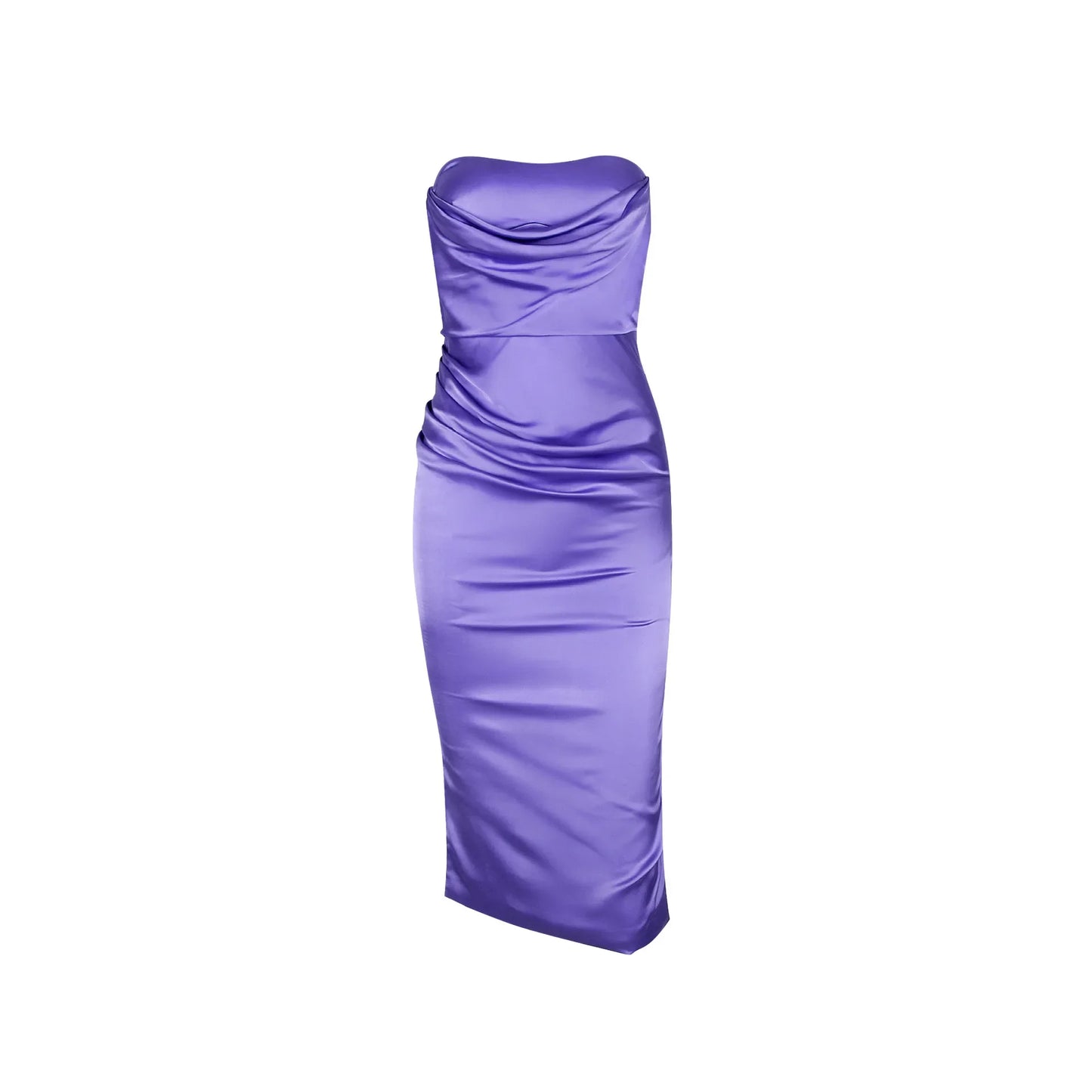 Sexy Tube Top Slim-fitting Strapless Sleeveless Ruched Hip-wrapped Mid-length Formal Evening Dress Purple