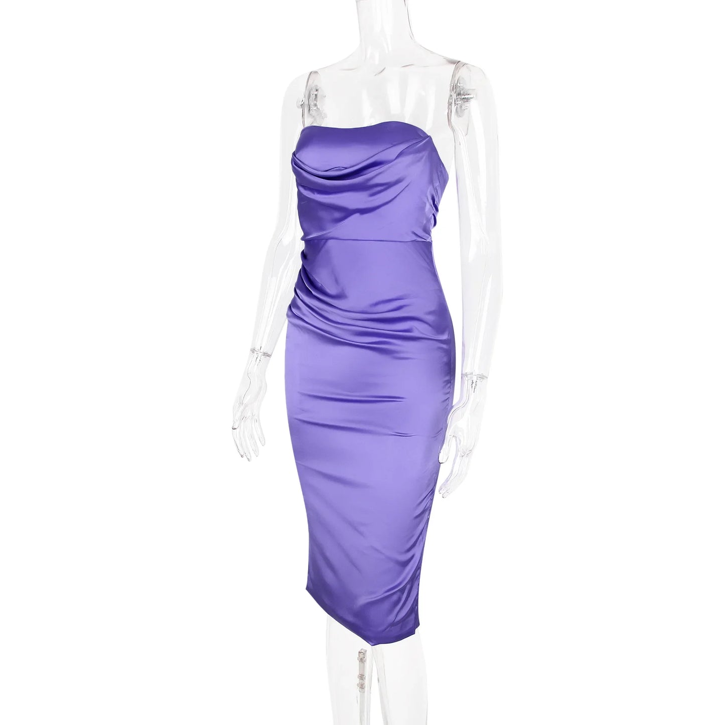 Sexy Tube Top Slim-fitting Strapless Sleeveless Ruched Hip-wrapped Mid-length Formal Evening Dress Purple