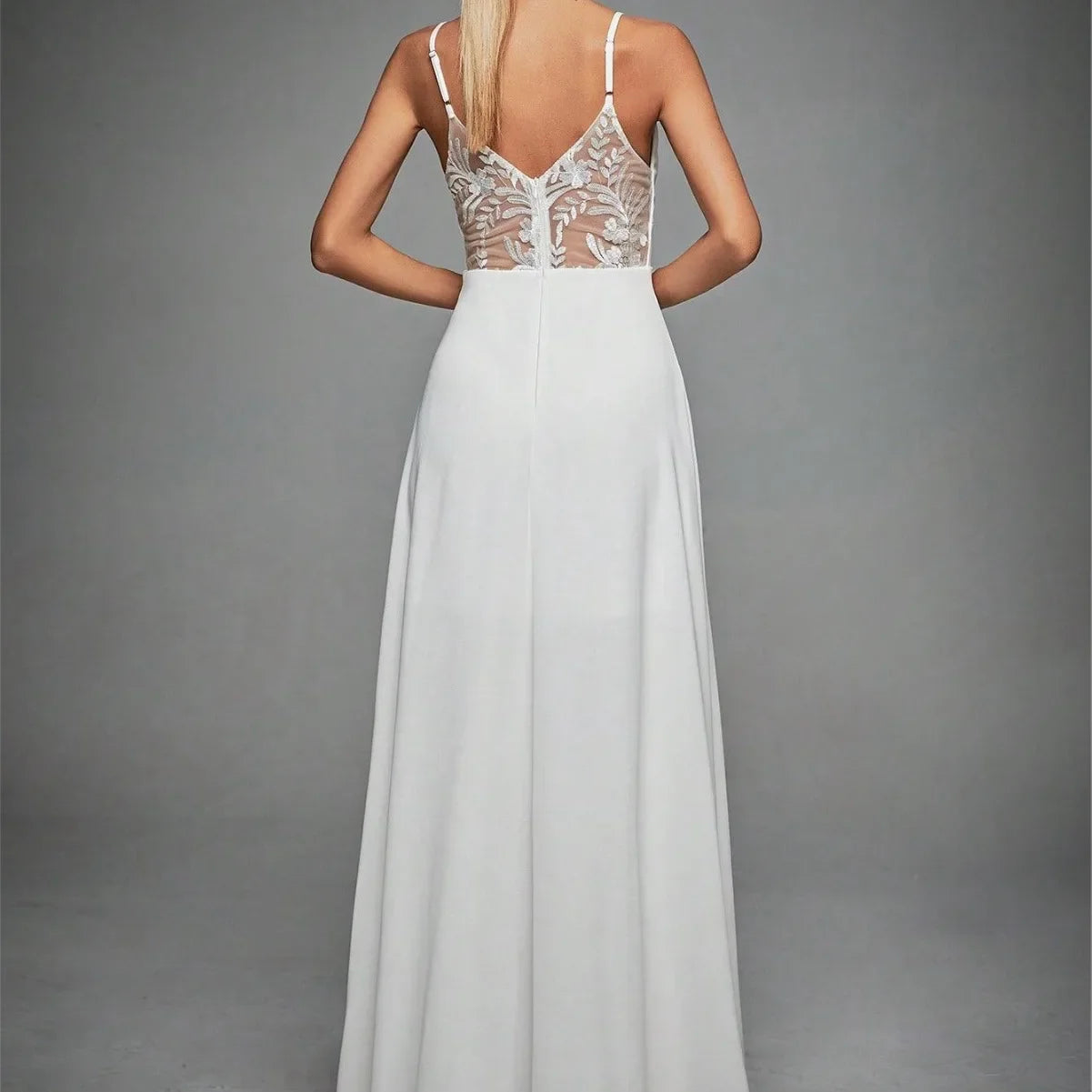 Sexy V-neck Backless Spaghetti Straps Formal Evening Dress White