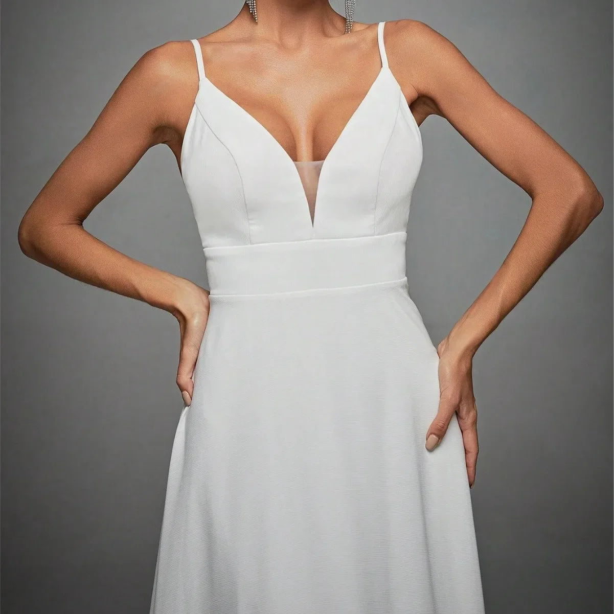 Sexy V-neck Backless Spaghetti Straps Formal Evening Dress White