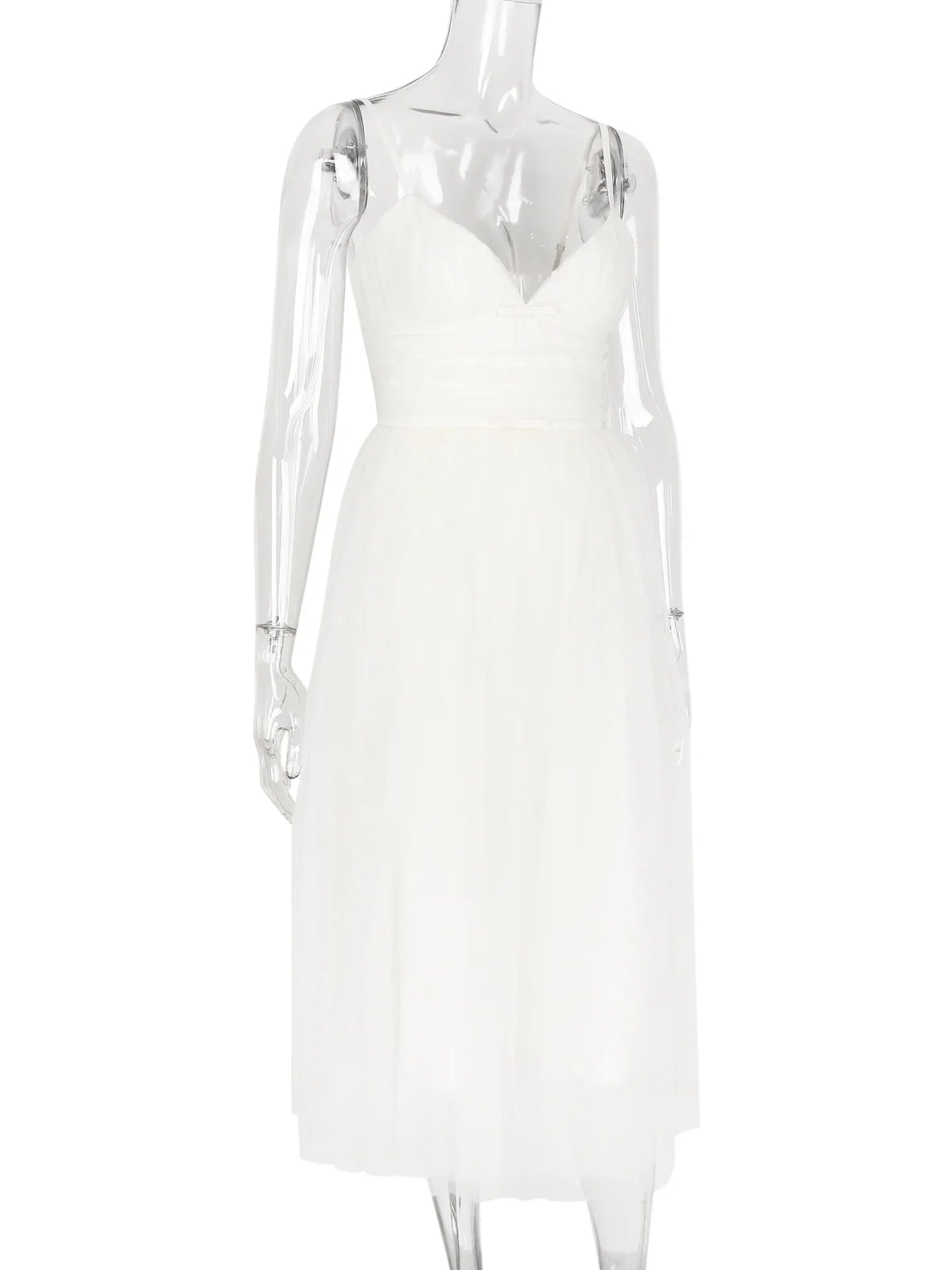 Sexy V-neck Spaghetti Straps Mesh Medium and Long Backless Formal Evening Party Dress White Bungundy