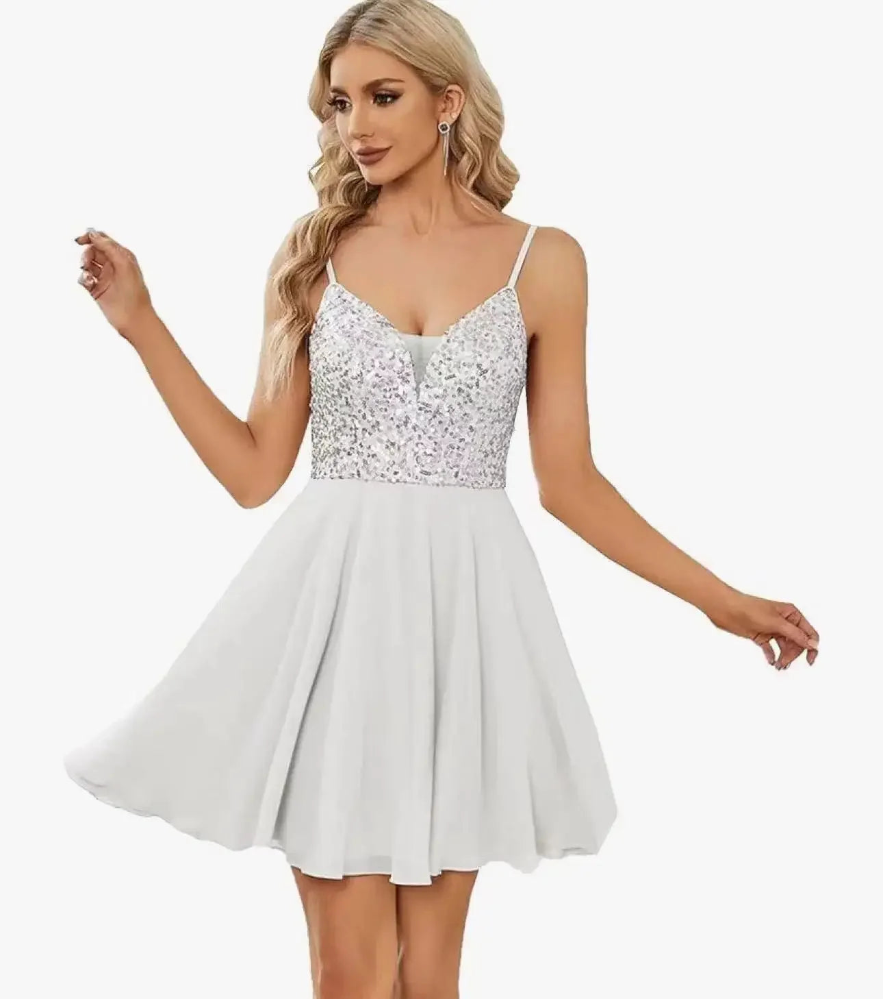 Spaghetti Straps V-neck Sequined Short Prom Homecoming Dress