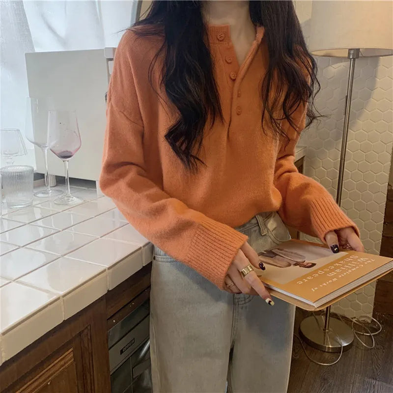 Soft Autumn and Winter 2023 Loose Pullover Long Sleeve Knit Sweater