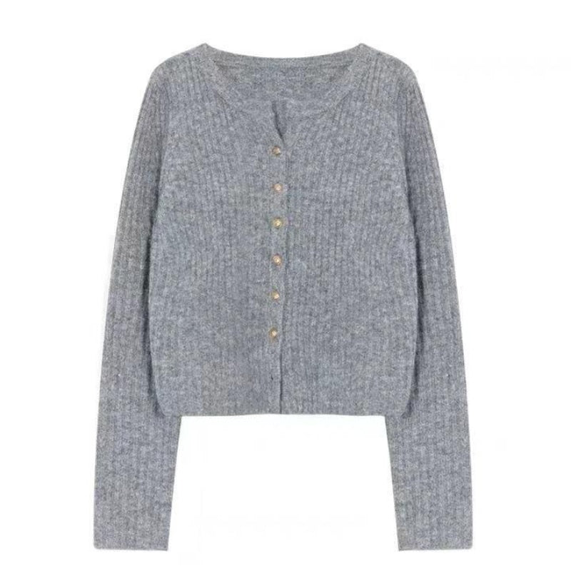 Soft Lazy Style Solid Color Knitted Long Sleeve Buttons Cardigan Top