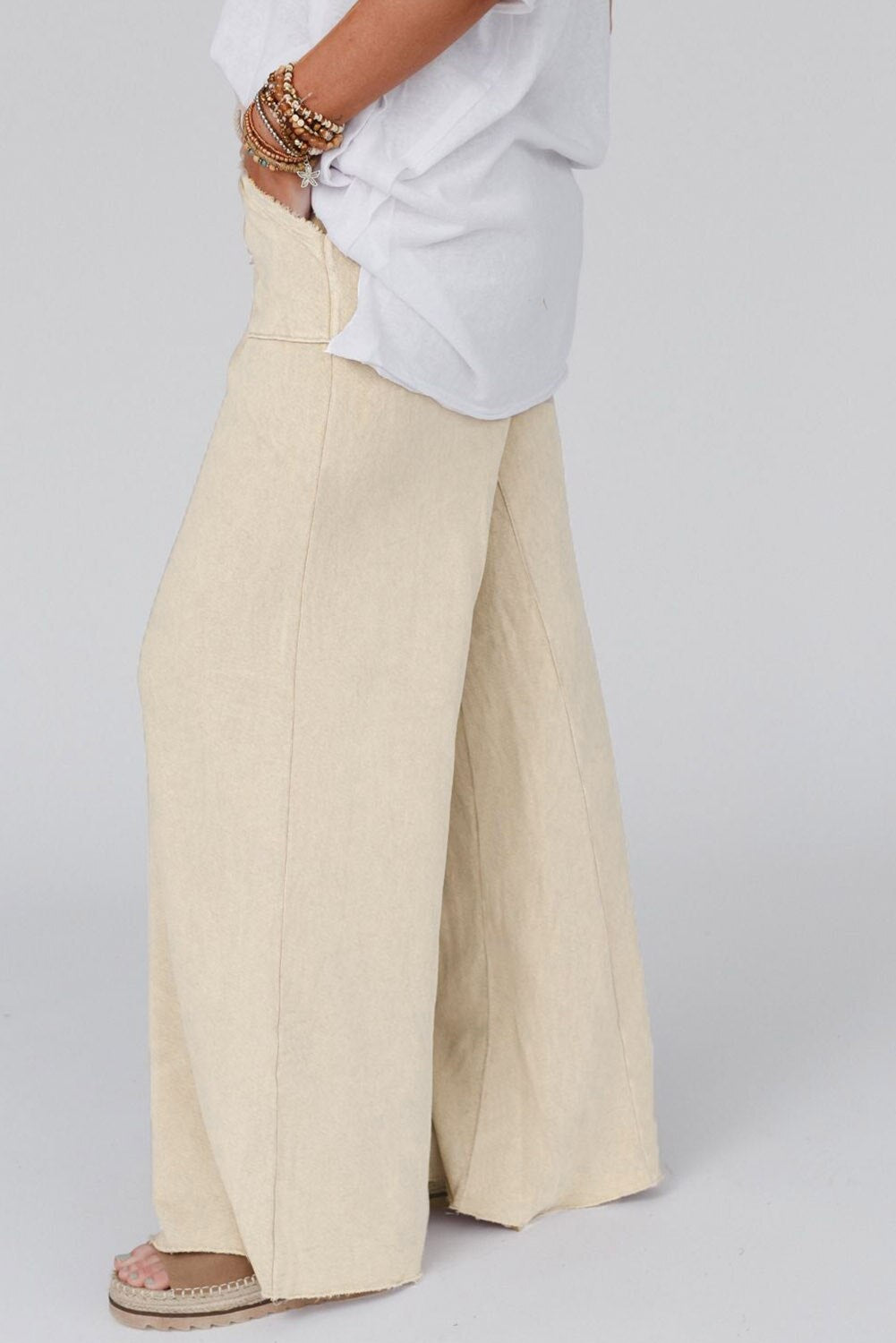 Solid Color Mineral Washed Drawstring Retro Wide Leg Pants