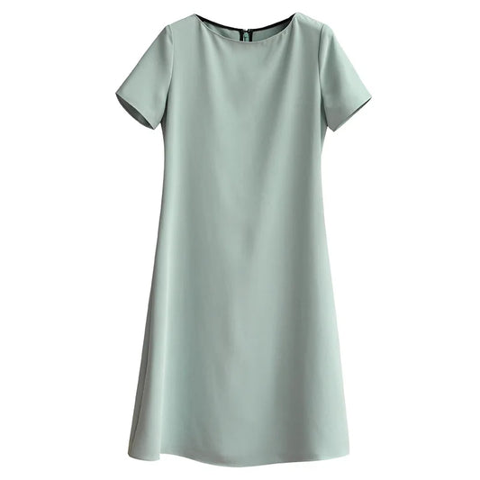 Solid Color Round Neck French Loose Thin Short Sleeves Dress