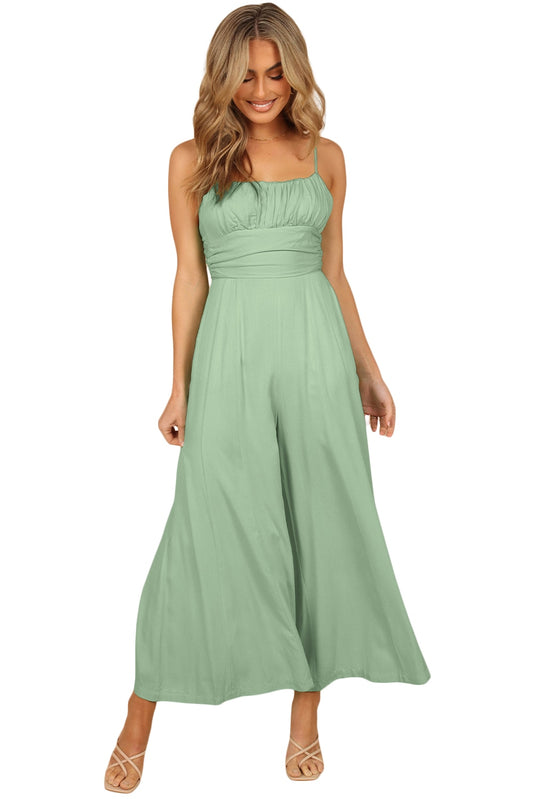 Solid Color Spaghetti Straps Backless Knot Wide-Leg Jumpsuit