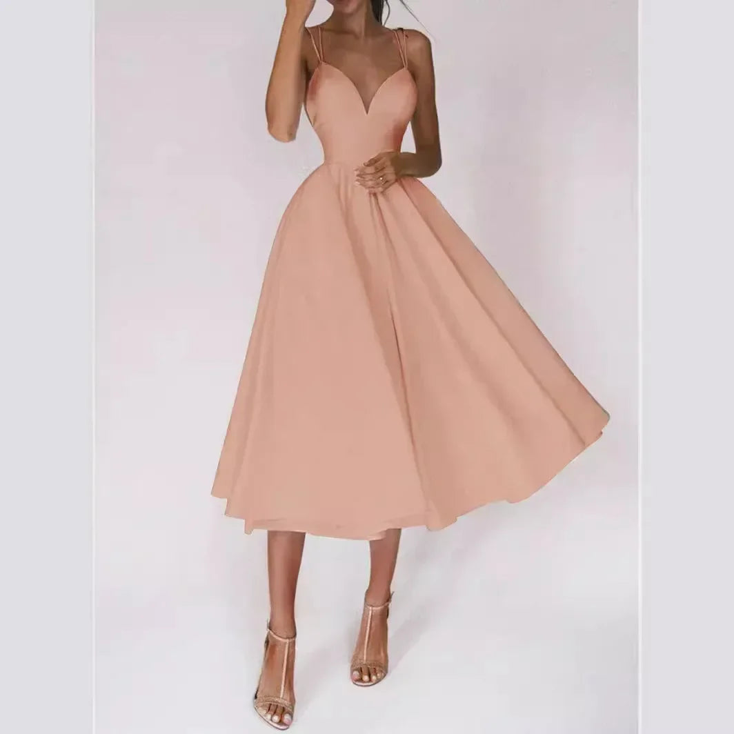 Solid Color Spaghetti Straps Sweetheart Backless Cocktail Homecoming Prom Dress