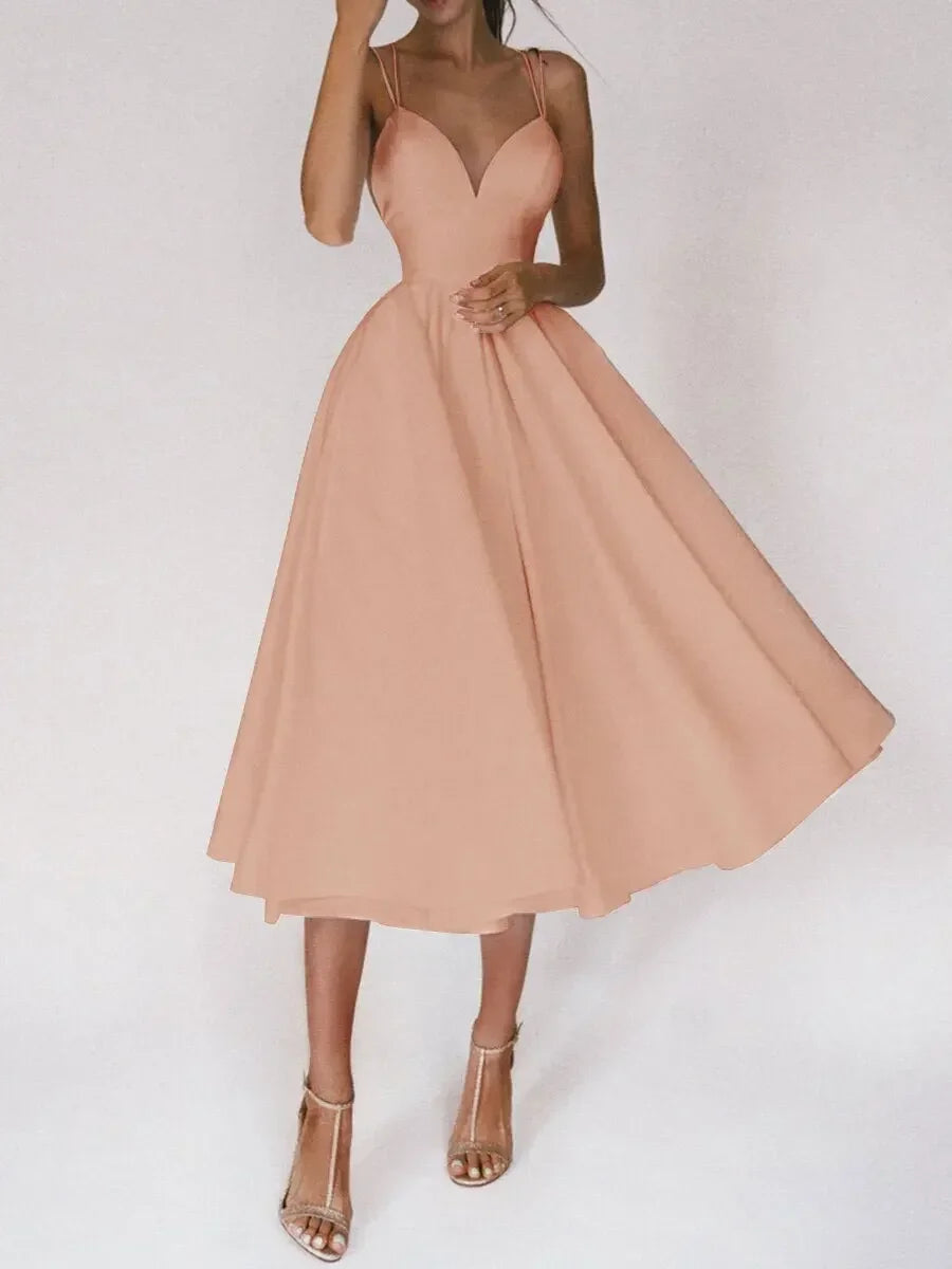 Solid Color Spaghetti Straps Sweetheart Backless Cocktail Homecoming Prom Dress