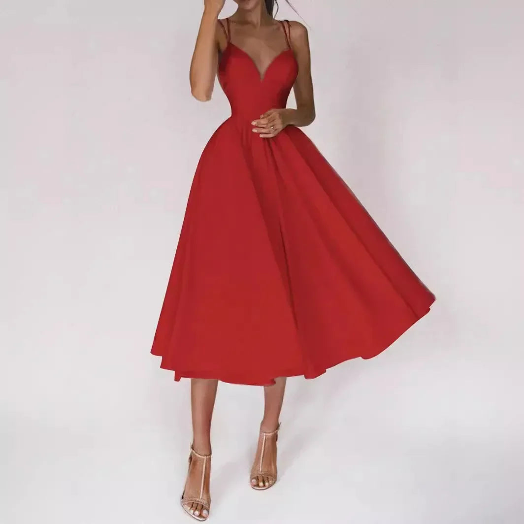 Solid Color Spaghetti Straps Sweetheart Backless Cocktail Homecoming Prom Dress