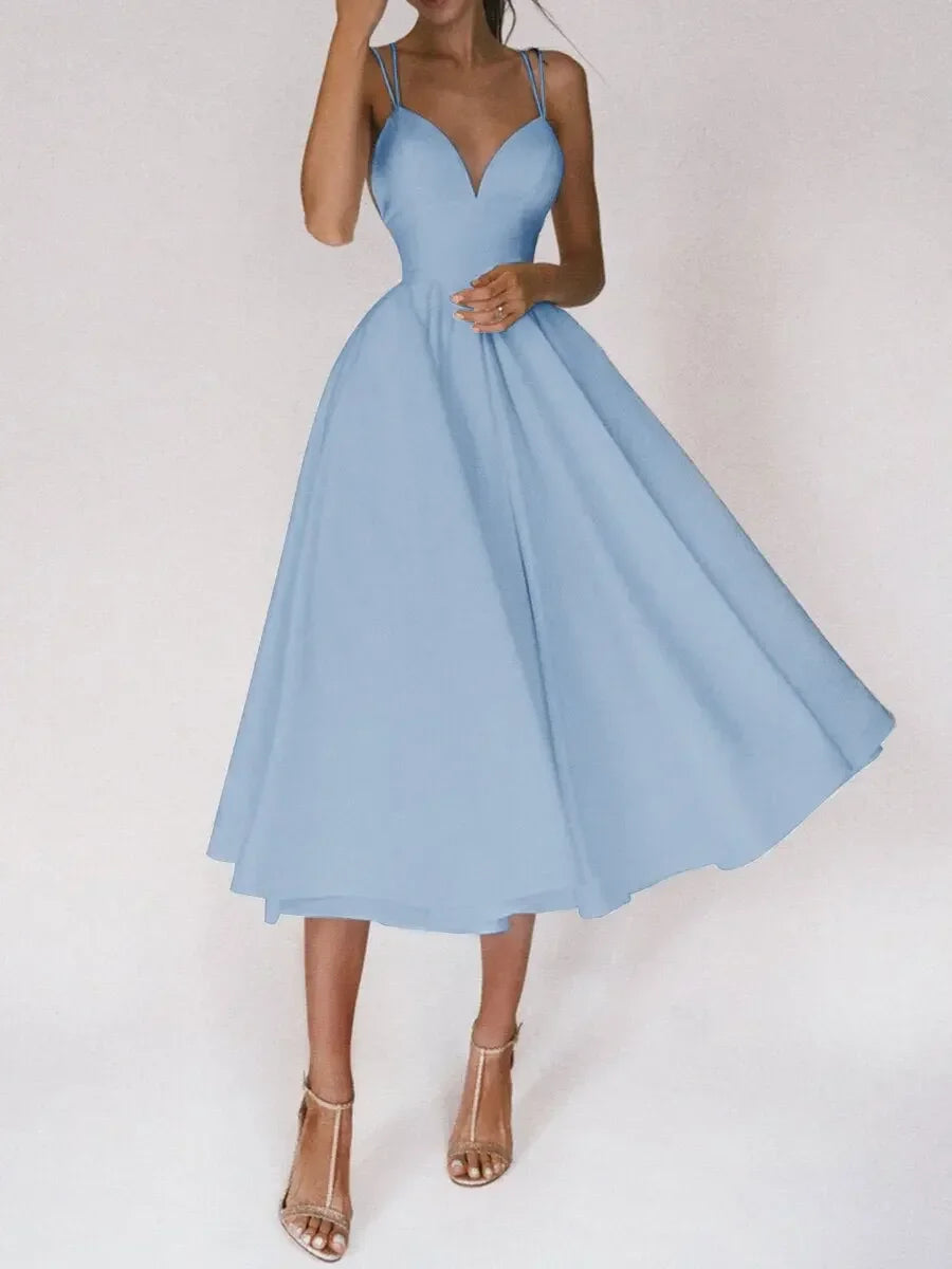 Solid Color Spaghetti Straps Sweetheart Backless Cocktail Homecoming Prom Dress