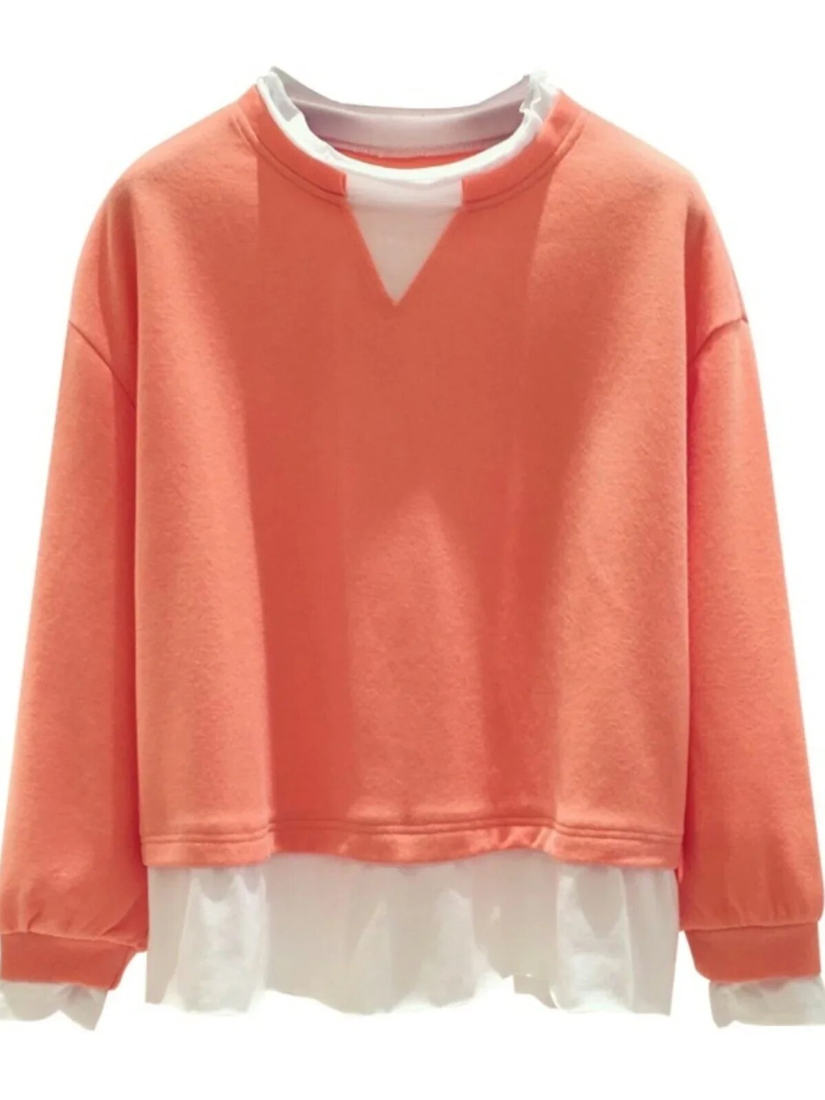 Spring and Autumn Fake Two Pieces Solid Color Block Long-sleeved Sweater Top