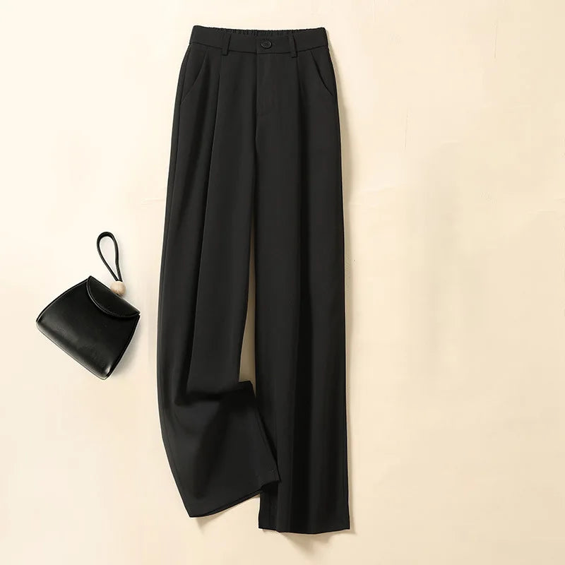 Spring and Autumn Plus Size Black Gray Luxury Cropped High-waisted Straight Wide-leg Female Suit Pants