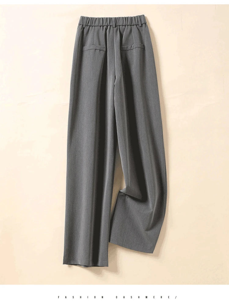 Spring and Autumn Plus Size Black Gray Luxury Cropped High-waisted Straight Wide-leg Female Suit Pants