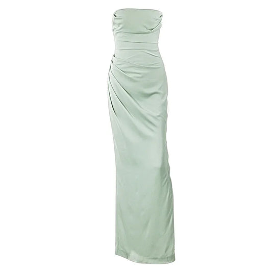 Strapless Solid Color Ruched Formal Evening Dress