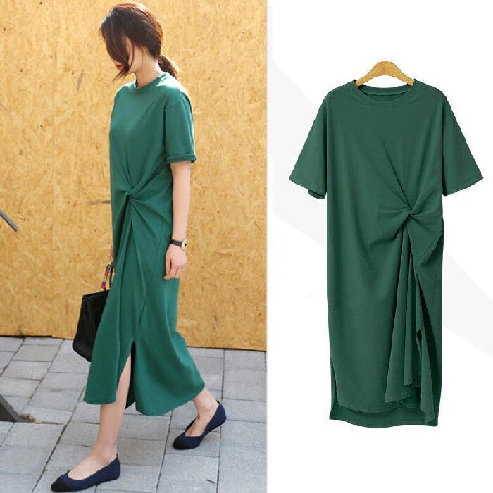 Summer 2023 New Loose Casual Ruched Long T-shirt Skirt Dress