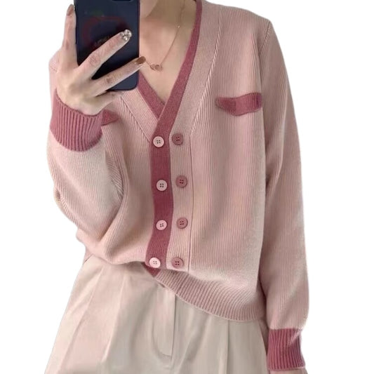 Sweet  Knitted Cardigan Women's New Versatile Double-breasted V-neck Sweater Jacket for Autumn 2023