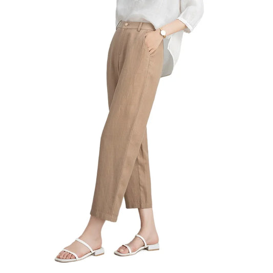 Tencel Linen High-waisted Loose Harem Ankle Length Women's Pants