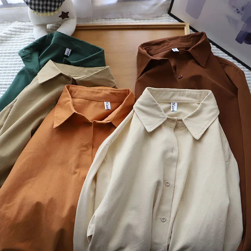 Thick Brushed Solid Color Autumn and Winter Women's Basic Shirt Loose Top