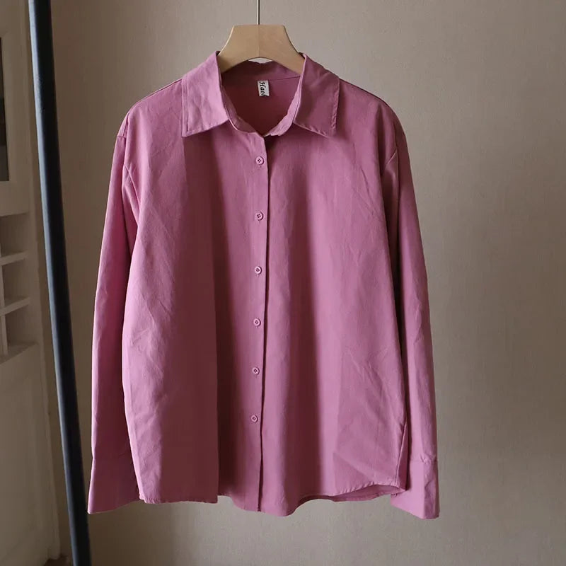 Thick Brushed Solid Color Autumn and Winter Women's Basic Shirt Loose Top