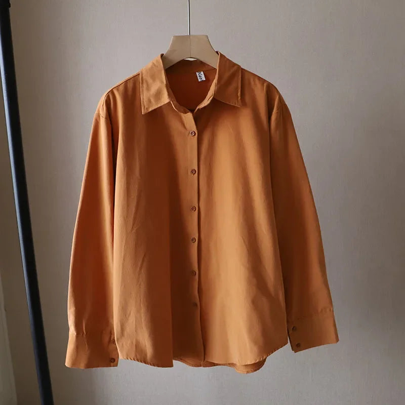 Thick Brushed Solid Color Autumn and Winter Women's Basic Shirt Loose Top