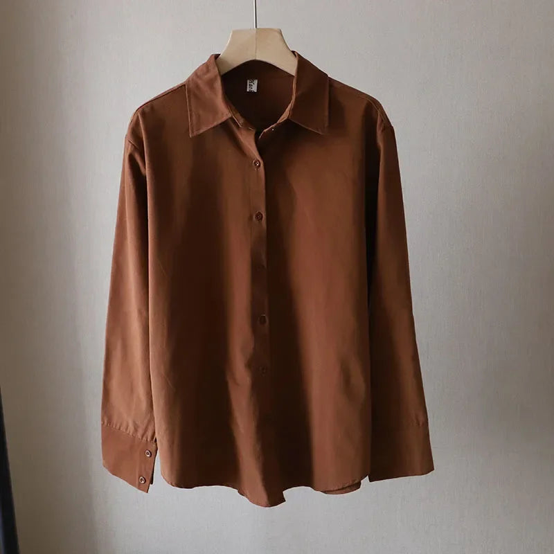 Thick Brushed Solid Color Autumn and Winter Women's Basic Shirt Loose Top