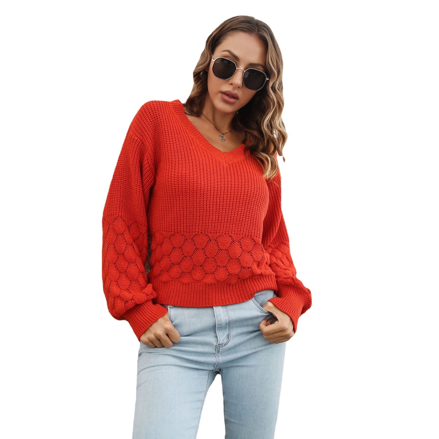 Three-dimensional Feather Women's Loose Lantern Sleeves Knitwear Sweater